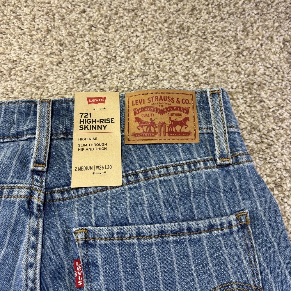 Levis 721 High Rise Skinny Jeans Womens 2 Medium Blue Pinstripe W26 L30 Denim - Picture 5 of 15